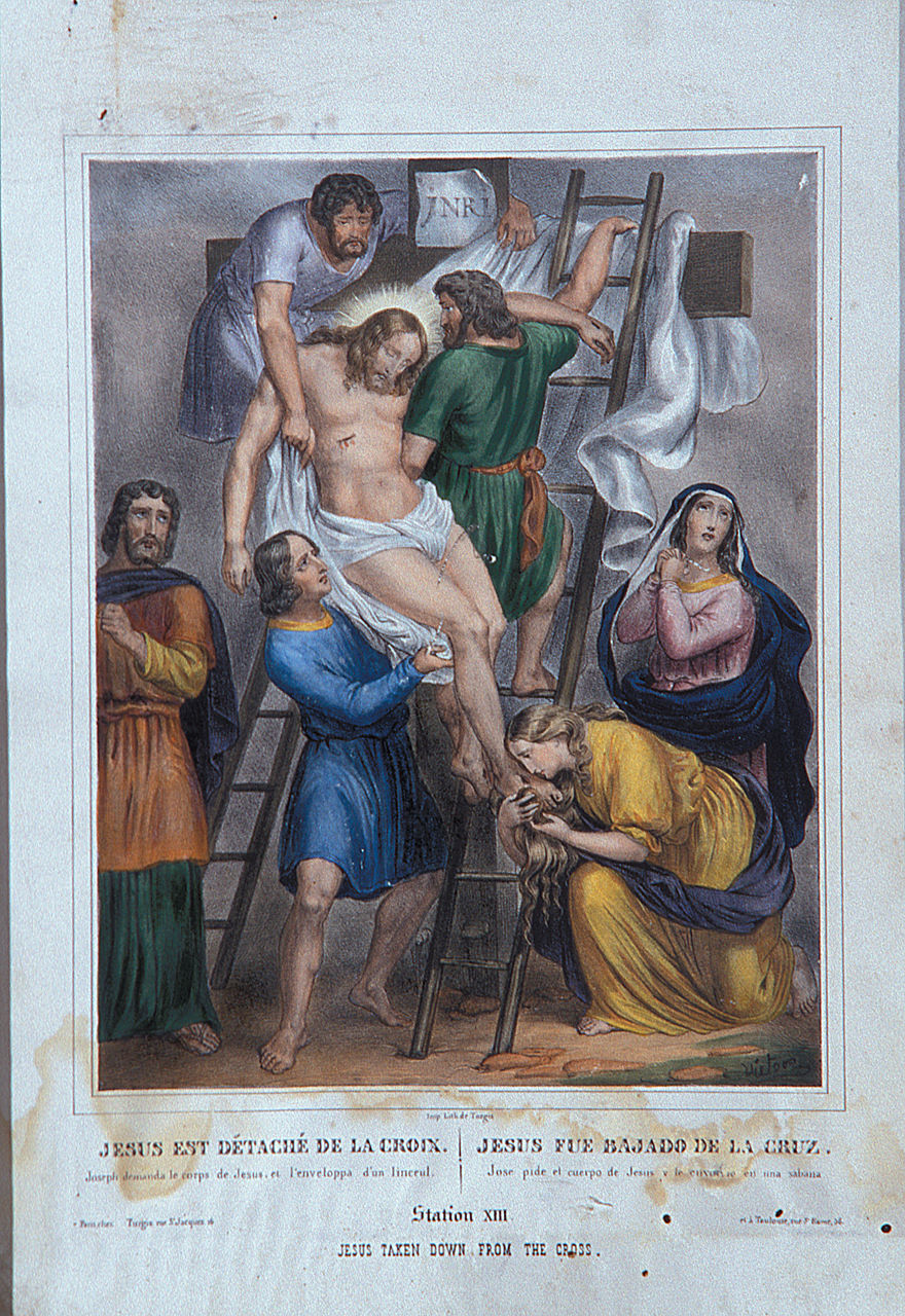 stazione XIII: Gesù deposto dalla croce (stampa, elemento d'insieme) - ambito francese (seconda metà sec. XIX)