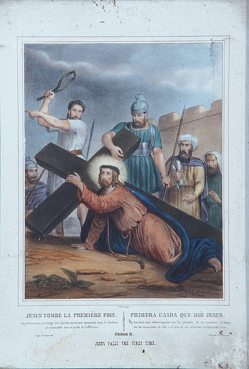 stazione III: Gesù cade sotto la croce la prima volta (stampa, elemento d'insieme) - ambito francese (seconda metà sec. XIX)