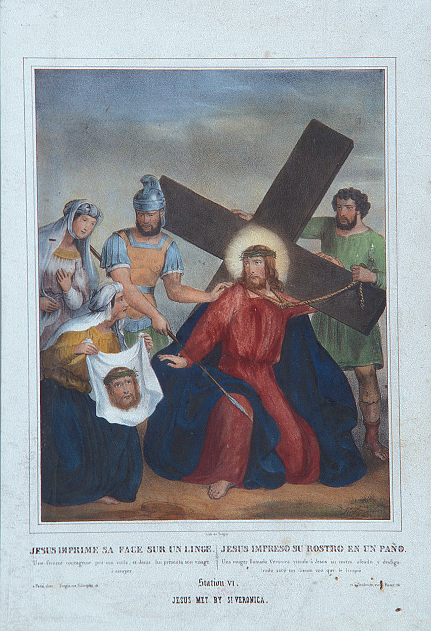 stazione VI: Gesù asciugato dalla Veronica (stampa, elemento d'insieme) - ambito francese (seconda metà sec. XIX)