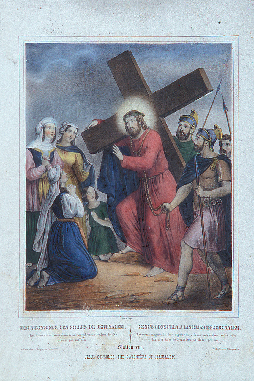 stazione VIII: Gesù consola le donne di Gerusalemme (stampa, elemento d'insieme) - ambito francese (seconda metà sec. XIX)