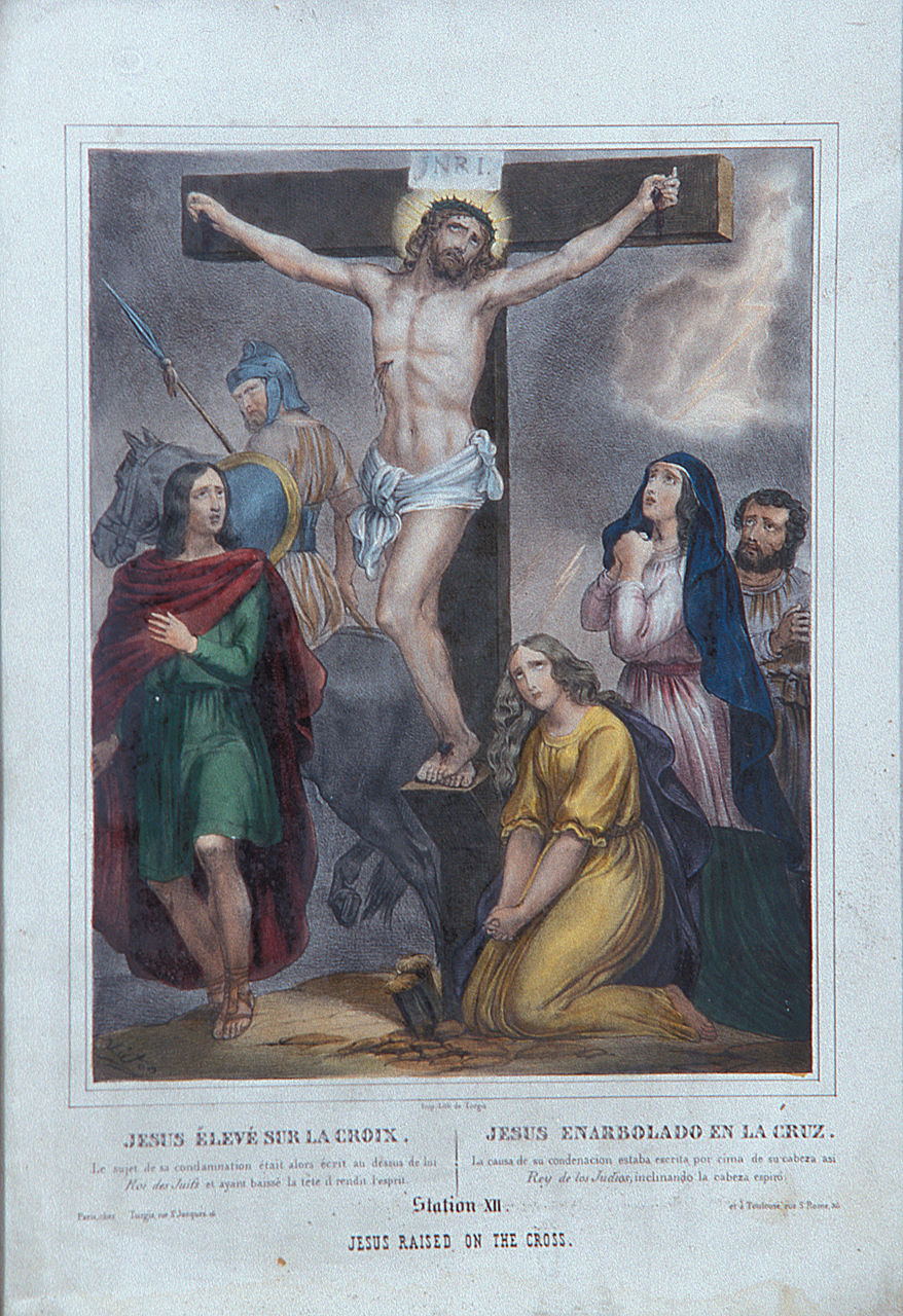stazione XII: Gesù innalzato e morto in croce (stampa, elemento d'insieme) - ambito francese (seconda metà sec. XIX)