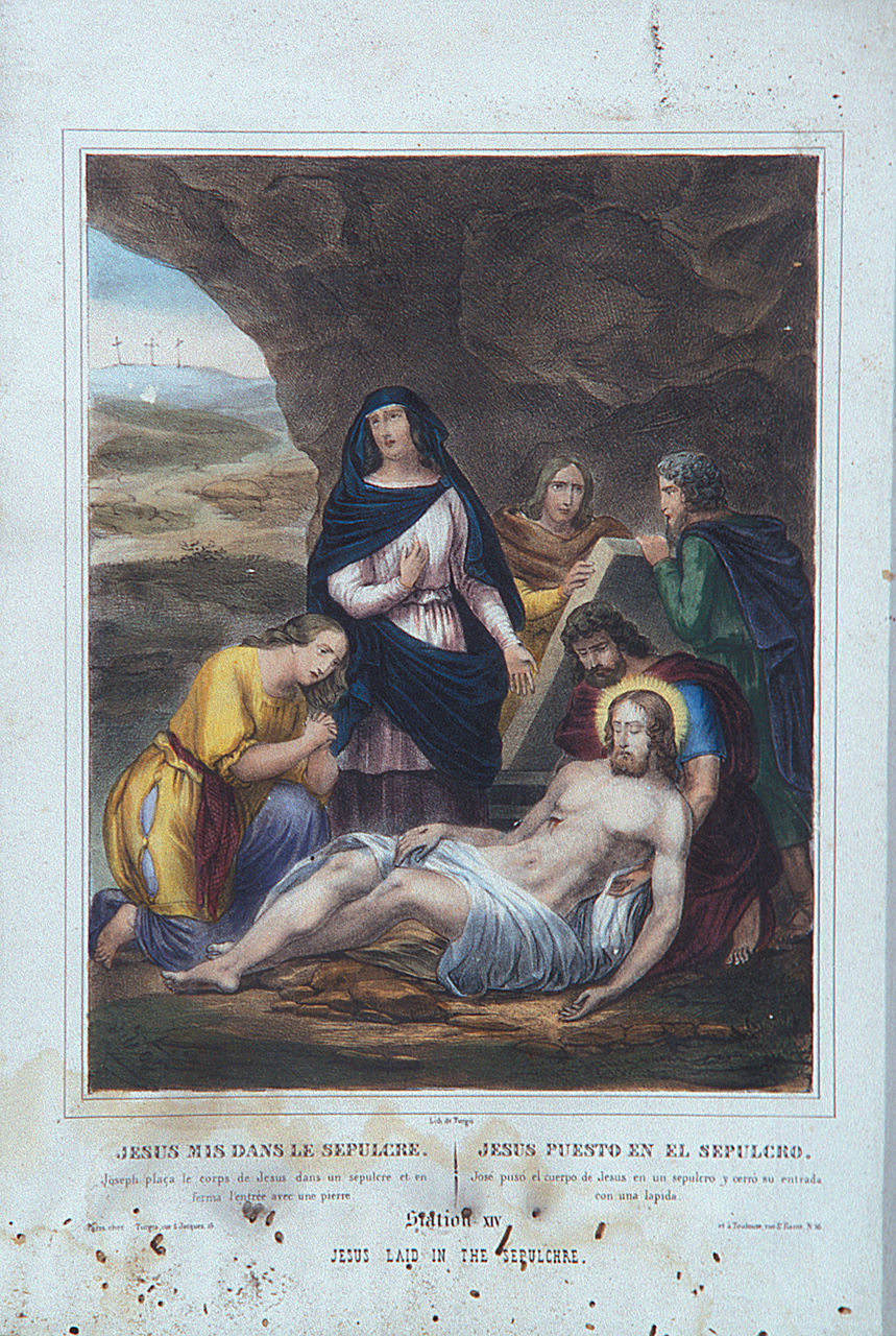 stazione XIV: Gesù deposto nel sepolcro (stampa, elemento d'insieme) - ambito francese (seconda metà sec. XIX)