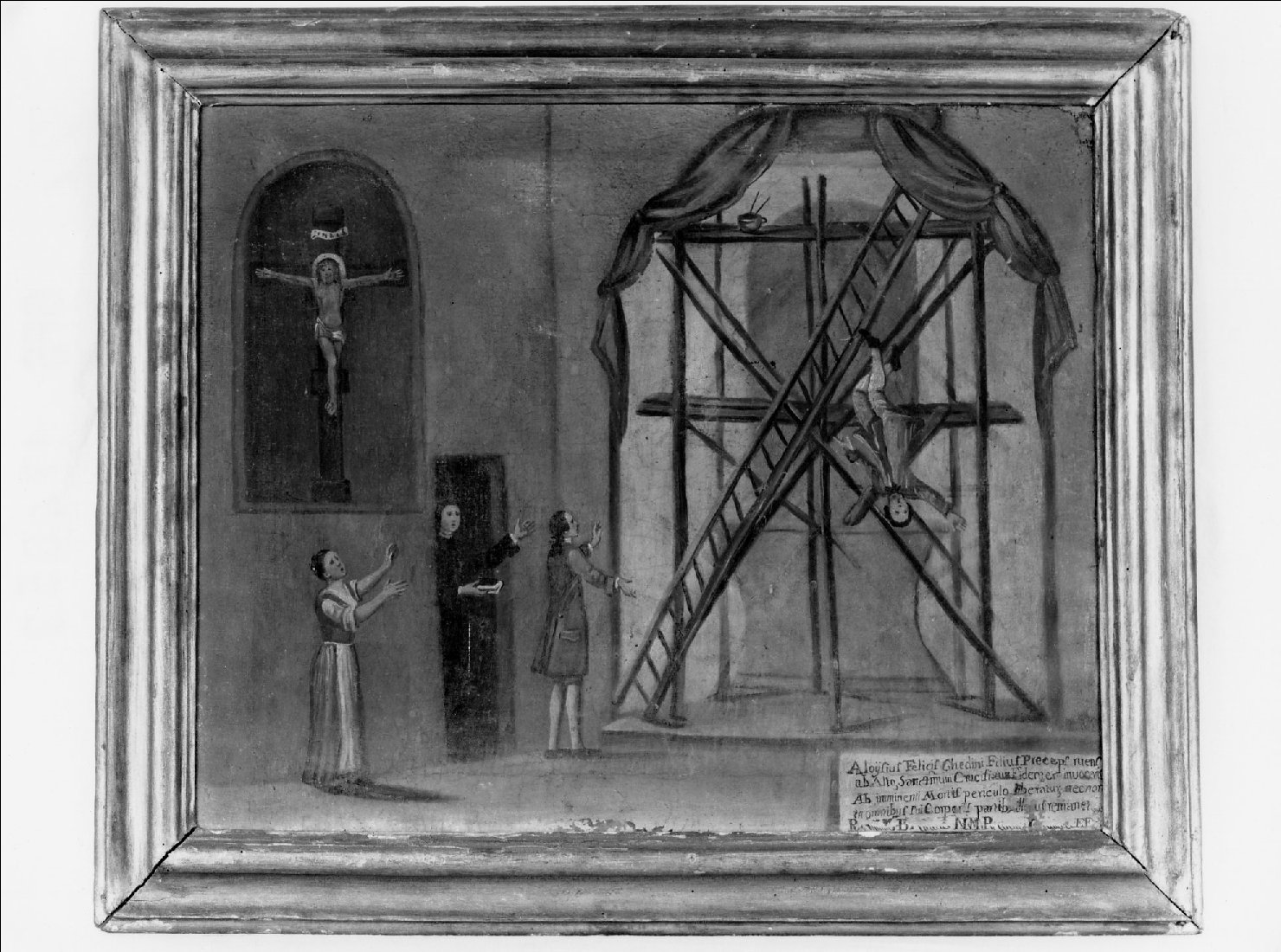 Santissimo Crocifisso salva un ragazzo da una caduta (ex voto dipinto) - ambito ferrarese (seconda metà sec. XVIII)