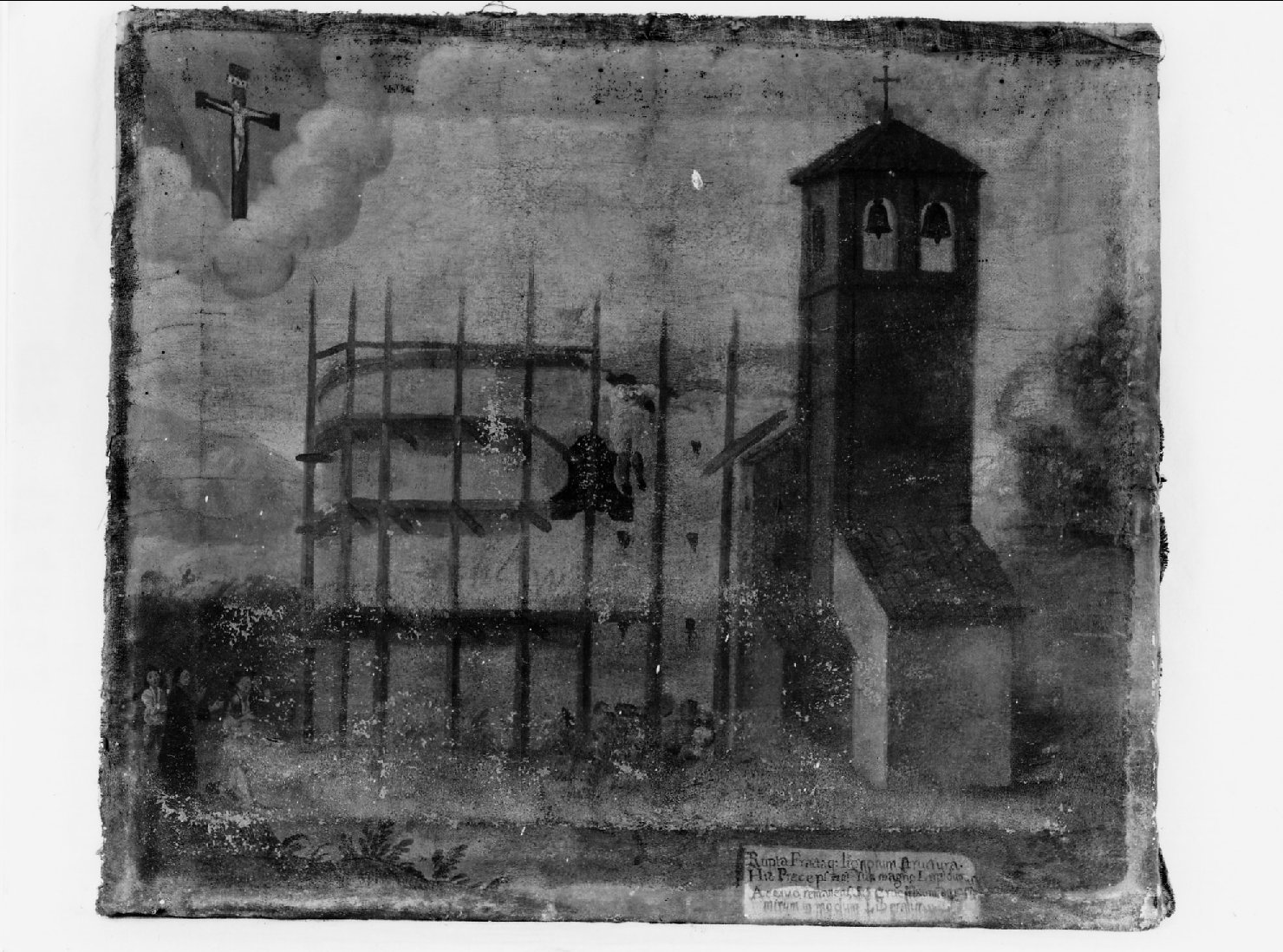 Santissimo Crocifisso salva un uomo da una caduta (ex voto dipinto) - ambito ferrarese (seconda metà sec. XVIII)