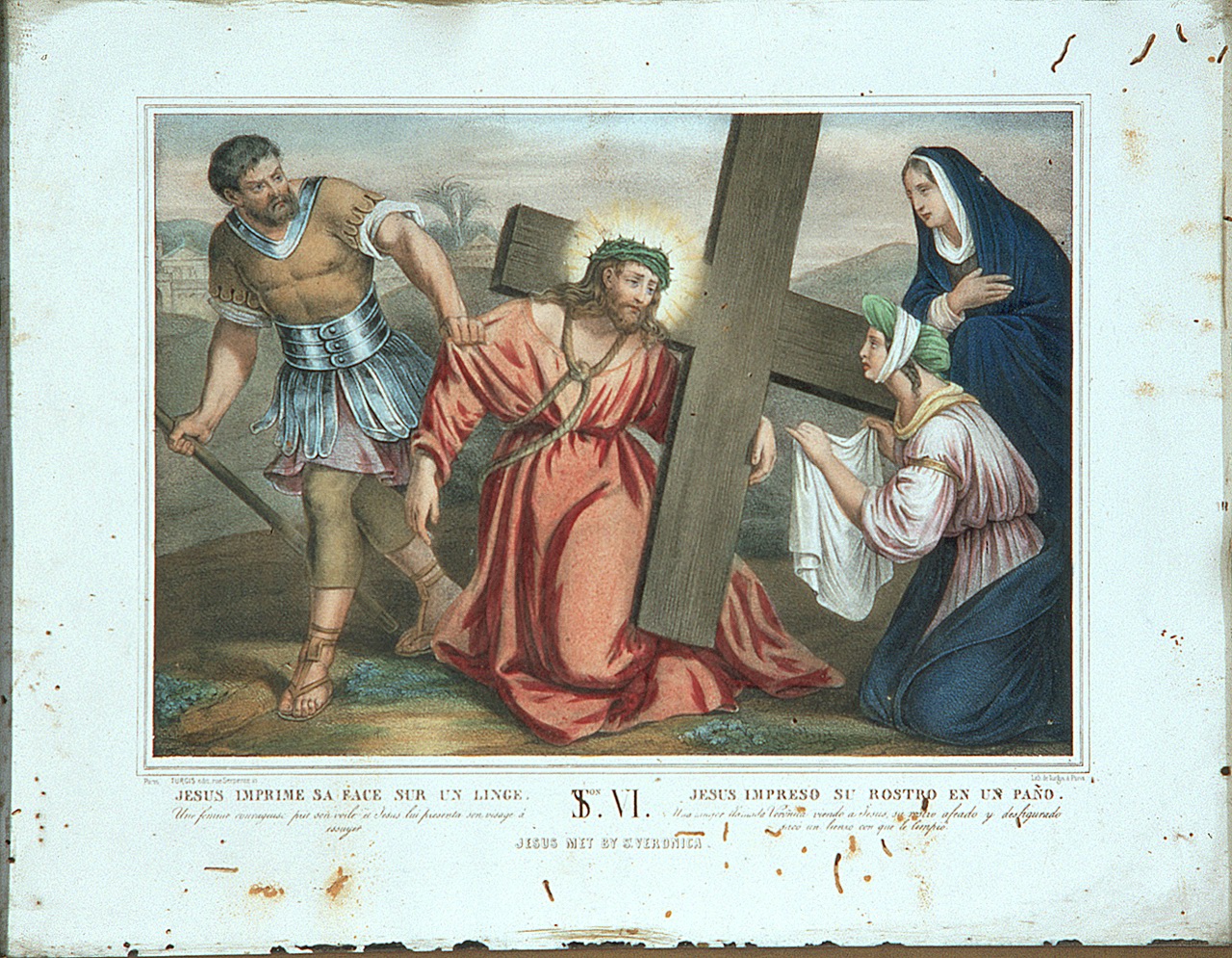 stazione VI: Gesù asciugato dalla Veronica (stampa, elemento d'insieme) - ambito francese (seconda metà sec. XIX)