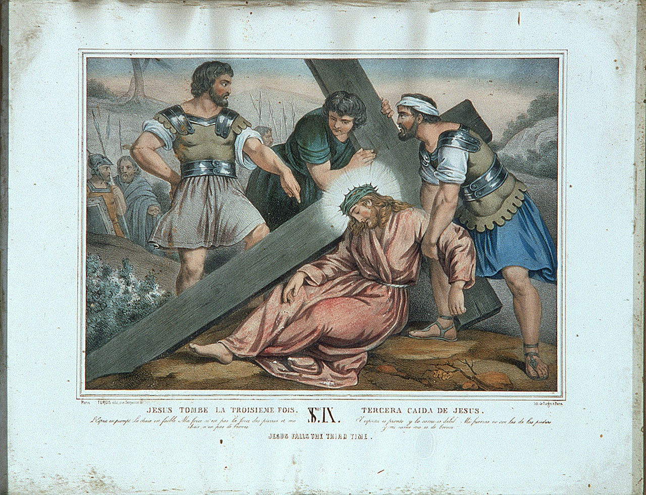 stazione IX: Gesù cade sotto la croce la terza volta (stampa, elemento d'insieme) - ambito francese (seconda metà sec. XIX)