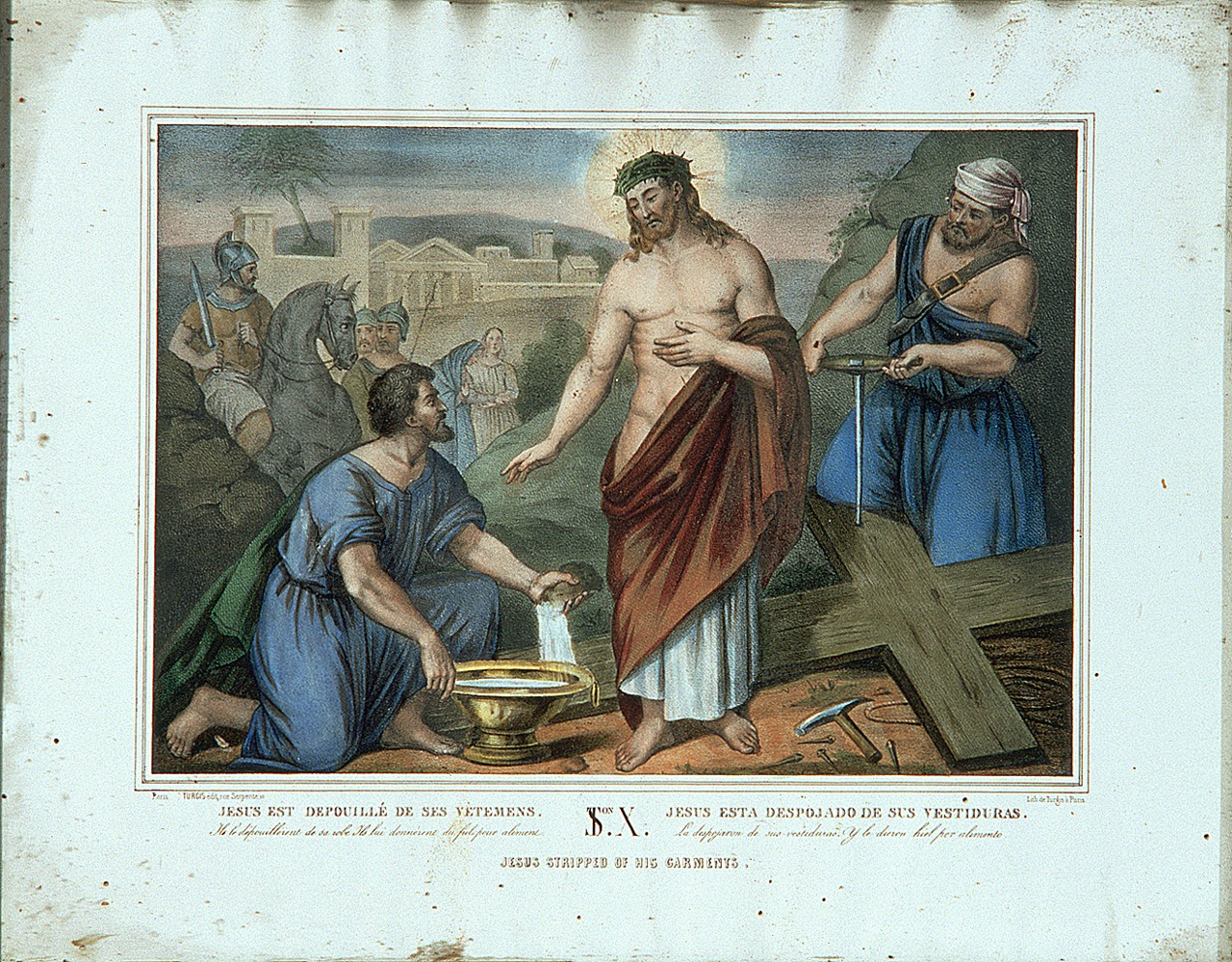 stazione X: Gesù spogliato e abbeverato di fiele (stampa, elemento d'insieme) - ambito francese (seconda metà sec. XIX)