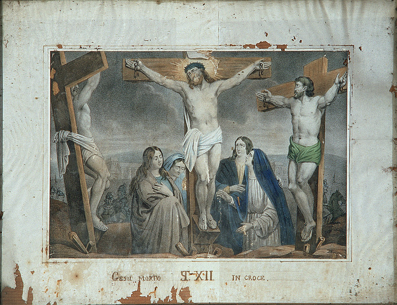 stazione XII: Gesù innalzato e morto in croce (stampa, elemento d'insieme) - ambito francese (seconda metà sec. XIX)