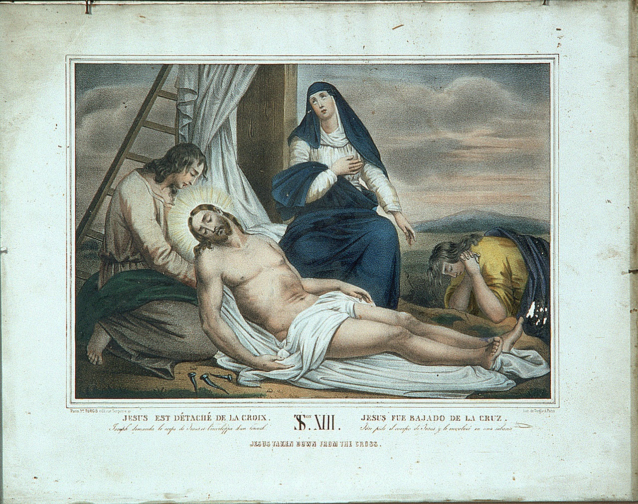 stazione XIII: Gesù deposto dalla croce (stampa, elemento d'insieme) - ambito francese (seconda metà sec. XIX)
