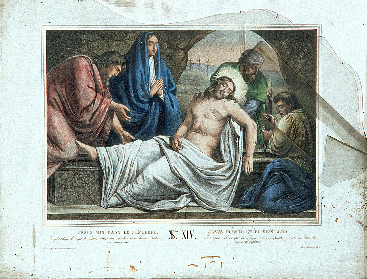 stazione XIV: Gesù deposto nel sepolcro (stampa, elemento d'insieme) - ambito francese (seconda metà sec. XIX)