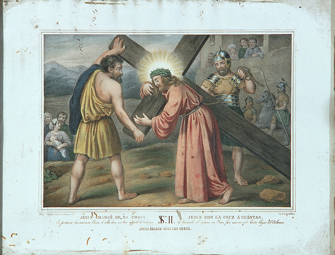 stazione II: Gesù caricato della croce (stampa, elemento d'insieme) - ambito francese (seconda metà sec. XIX)