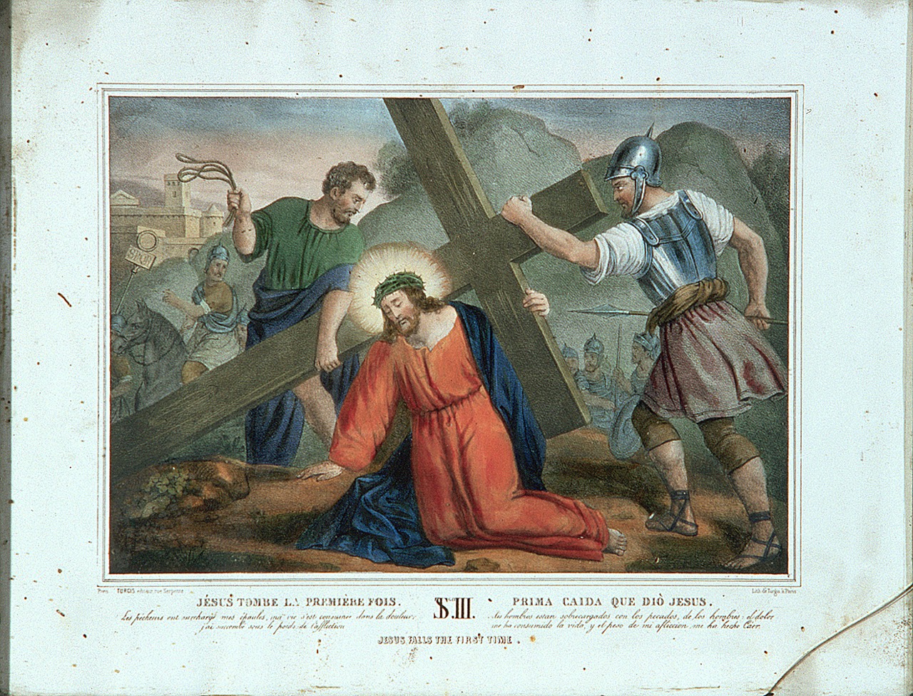 stazione III: Gesù cade sotto la croce la prima volta (stampa, elemento d'insieme) - ambito francese (seconda metà sec. XIX)