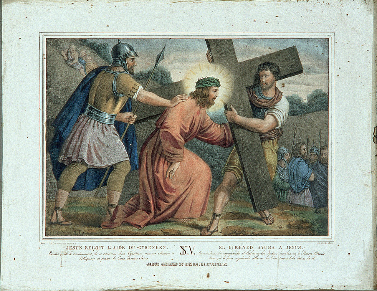 stazione V: Gesù aiutato da Simone il Cireneo a portare la croce (stampa, elemento d'insieme) - ambito francese (seconda metà sec. XIX)