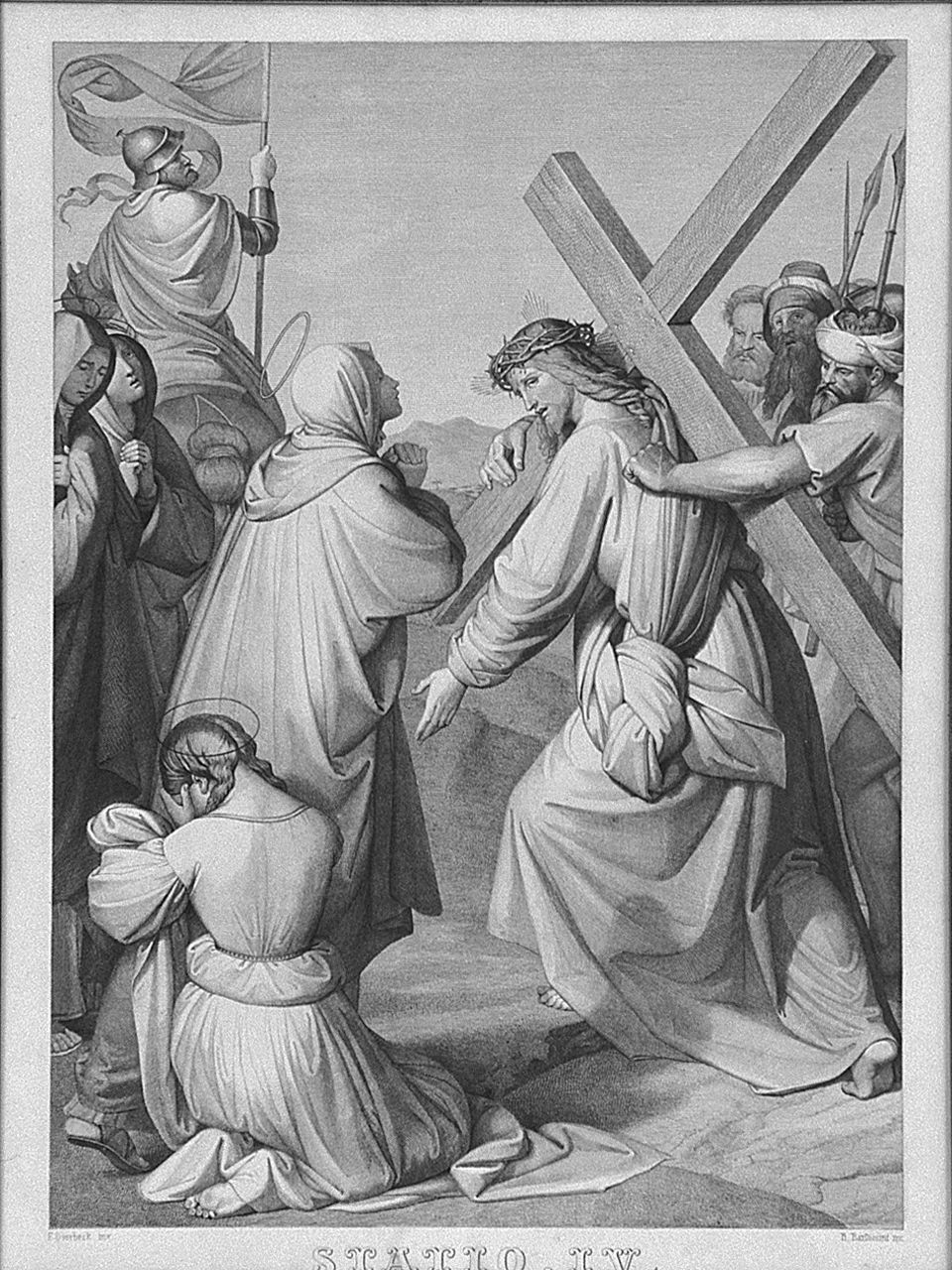 Gesù Cristo incontra la Madonna e le pie donne (Via Crucis IV) (stampa, elemento d'insieme) - ambito emiliano (sec. XIX)