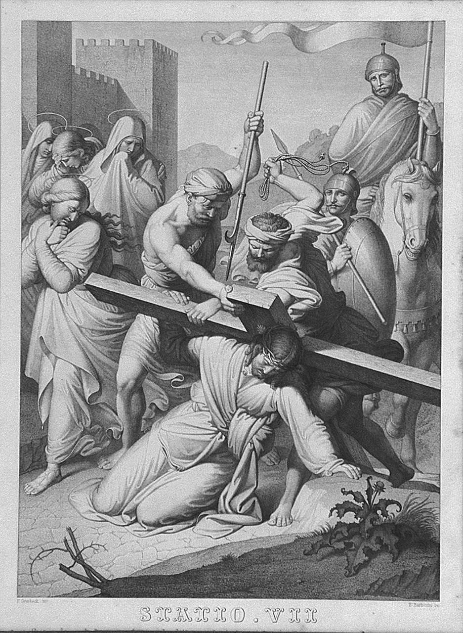 Gesù Cristo cade la seconda volta (Via Crucis VII) (stampa, elemento d'insieme) - ambito emiliano (sec. XIX)