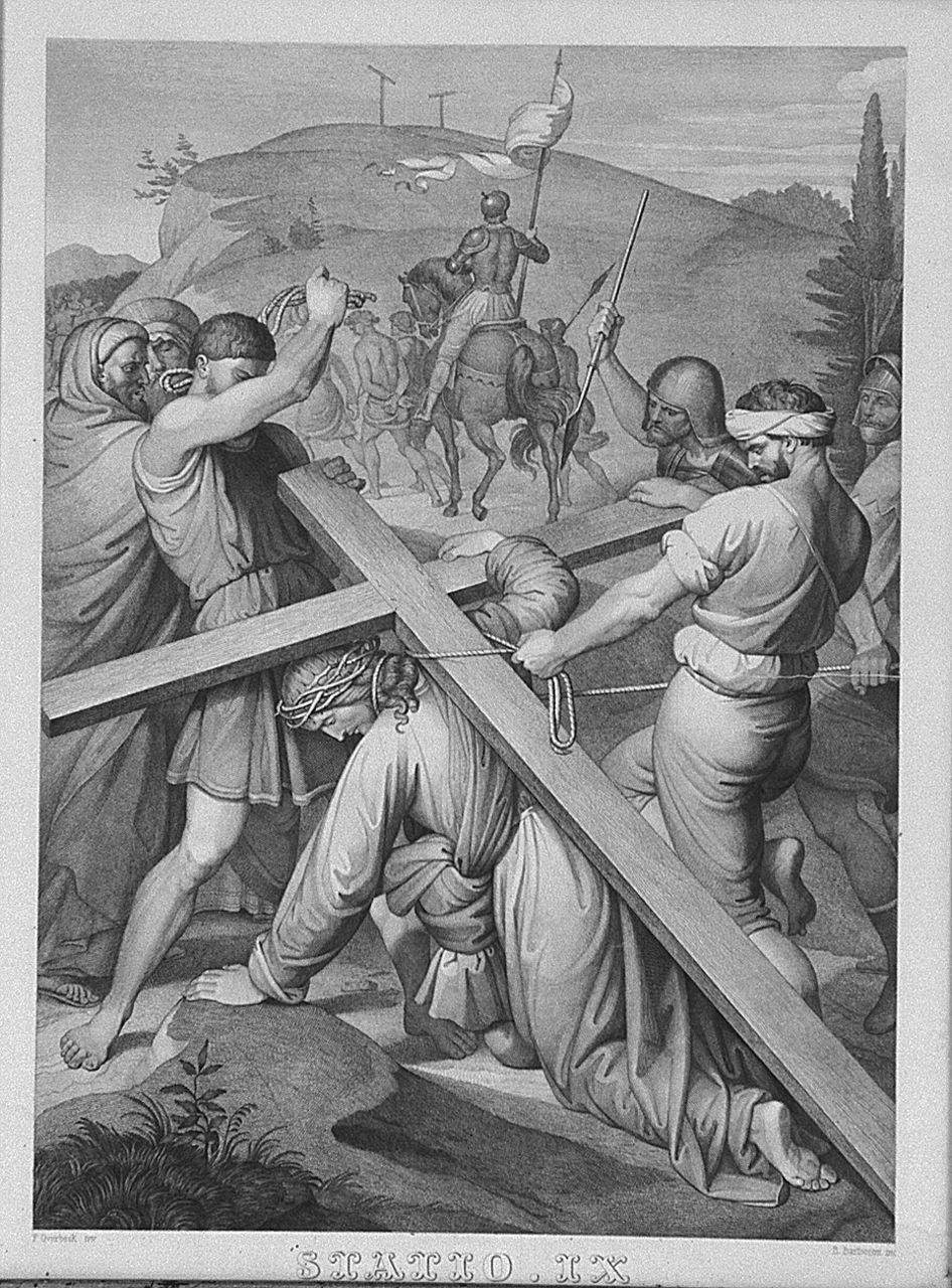 Gesù Cristo cade la terza volta (Via Crucis IX) (stampa, elemento d'insieme) - ambito emiliano (sec. XIX)