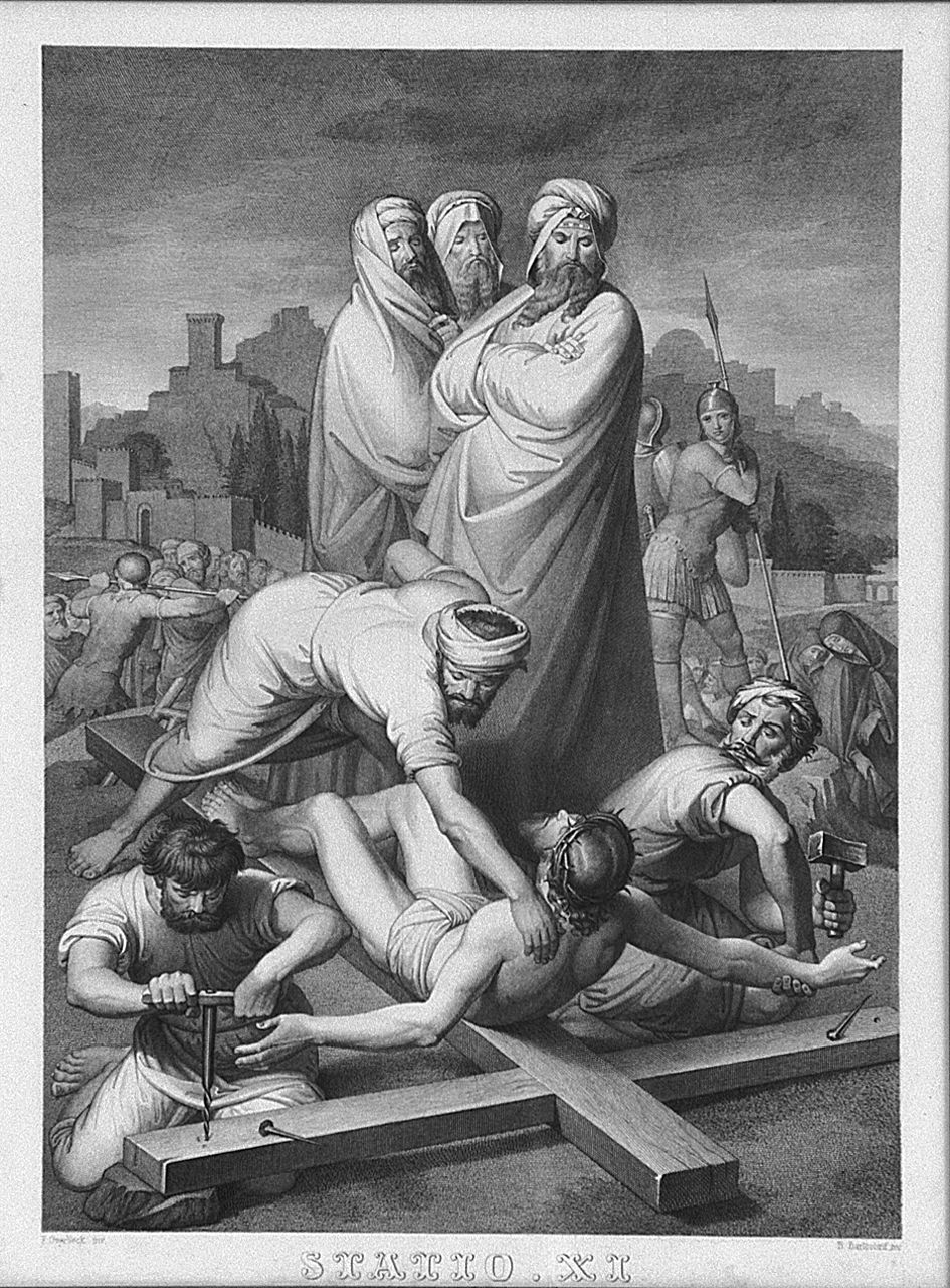 Gesù Cristo inchiodato alla croce (Via Crucis XI) (stampa, elemento d'insieme) - ambito emiliano (sec. XIX)