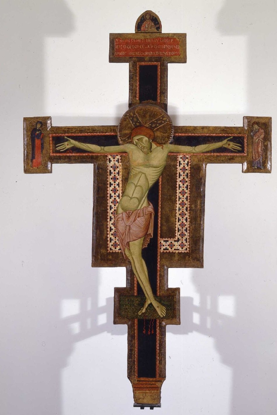 Cristo crocefisso; Madonna; San Giovanni Evangelista; Dio Padre (croce dipinta) di Giovanni da Spoleto (sec. XIII)