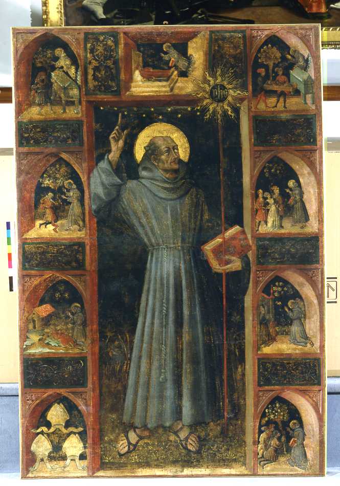 San Bernardino da Siena e storie della sua vita (dipinto) di Falloppi Giovanni di Pietro detto Giovanni da Modena (sec. XV)
