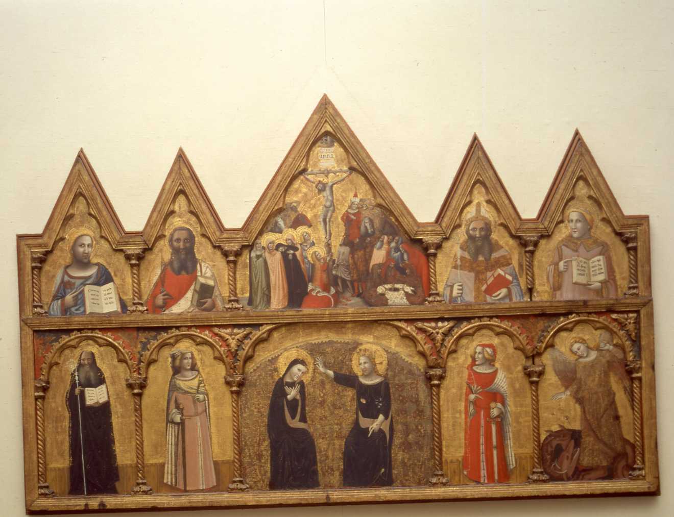Incoronazione della Vergine; Crocefissione; Santi (polittico) di Pseudo Jacopino di Francesco (sec. XIV)