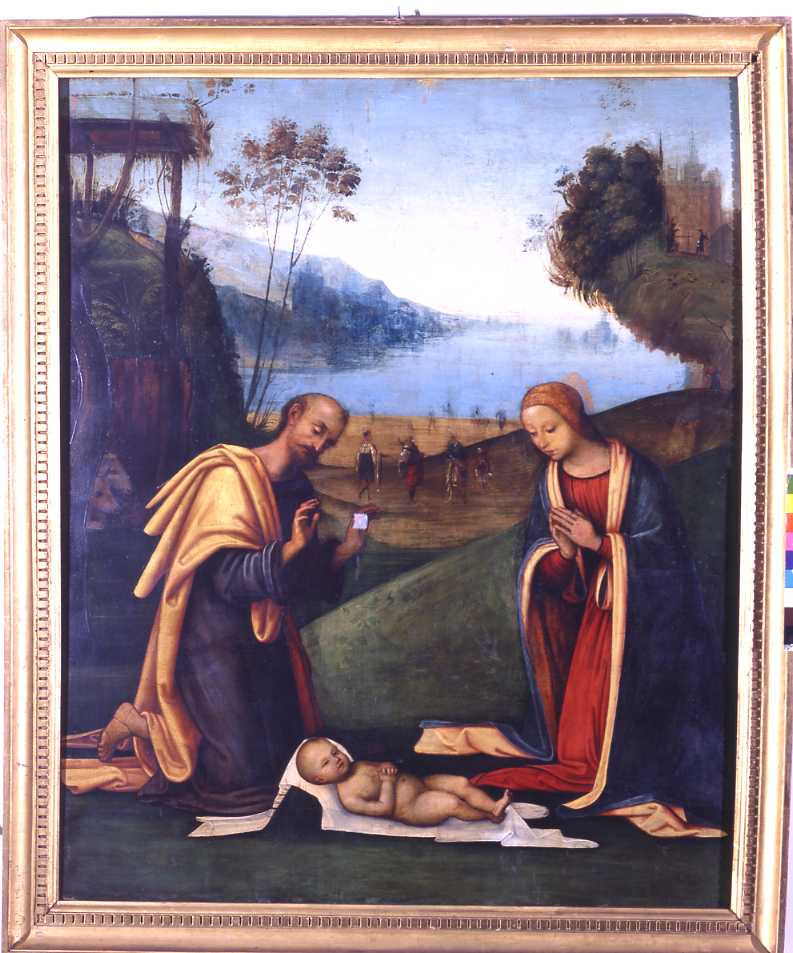 adorazione del Bambino (pala d'altare, opera isolata) di Costa Lorenzo il Vecchio (attribuito) (primo quarto sec. XVI)