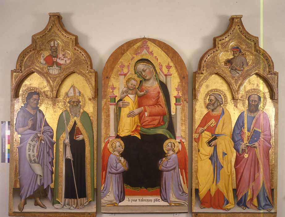 Madonna in trono con Bambino angeli e Santi (dipinto) di Lippo di Dalmasio (sec. XIV)