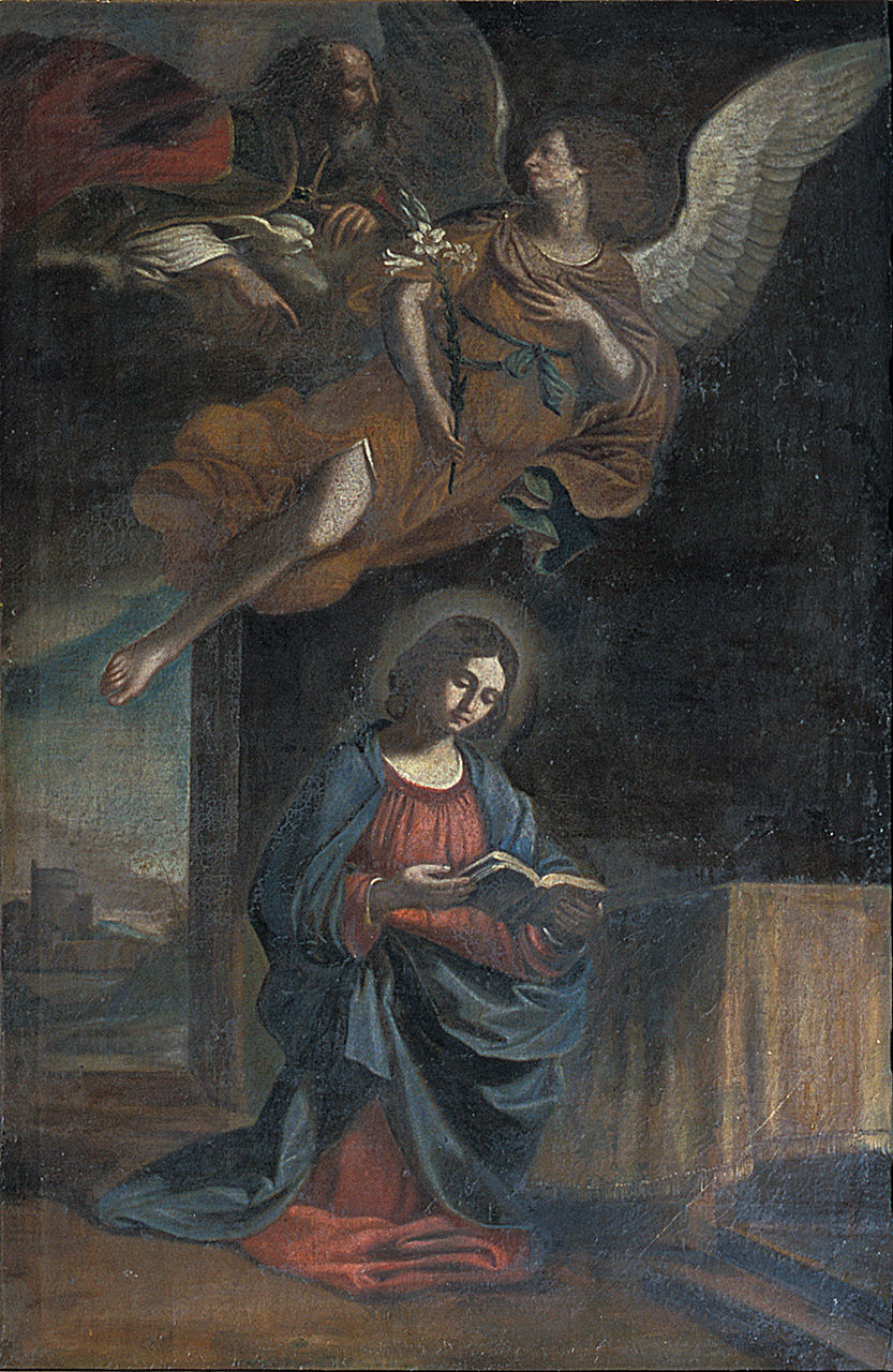 Maria riceve l'annuncio dell'Angelo (Annunciazione) (dipinto, elemento d'insieme) - ambito ferrarese (sec. XVII)