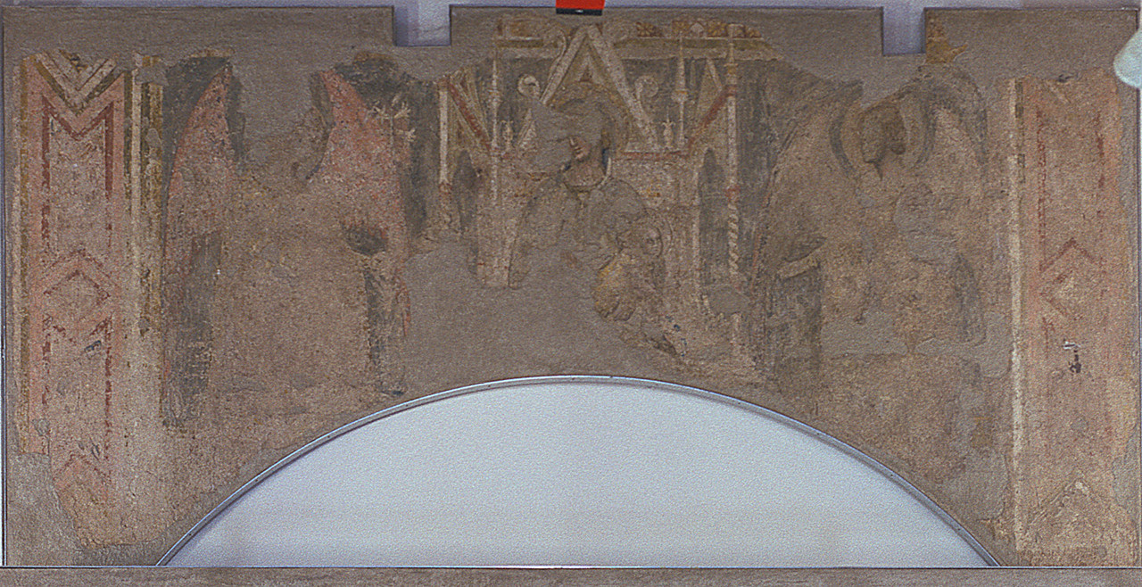 Madonna in trono e angeli (dipinto murale staccato, opera isolata) di Vitale da Bologna (scuola) (metà sec. XIV)