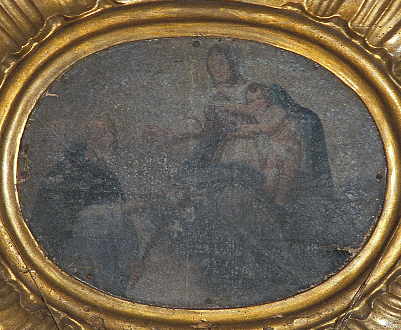 Madonna con Gesù Bambino che consegna il rosario a San Domenico (dipinto, elemento d'insieme) - ambito ferrarese (sec. XVIII)