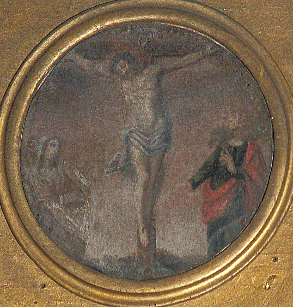 Gesù Cristo crocifisso con la Madonna e San Giovanni Evangelista (dipinto, elemento d'insieme) - ambito ferrarese (sec. XVIII)
