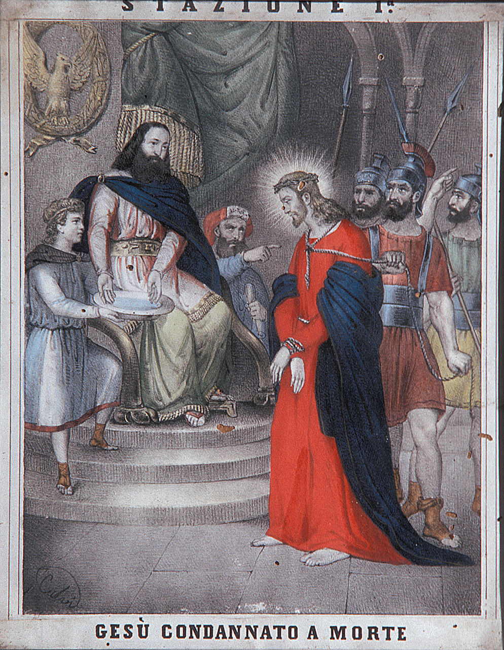 Gesù Cristo condannato a morte (Via Crucis I) (stampa, elemento d'insieme) - bottega italiana (sec. XIX)