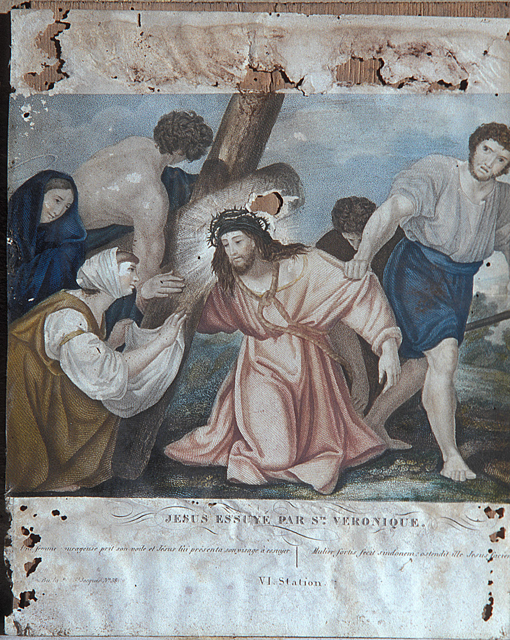 Gesù Cristo asciugato dalla Veronica (Via Crucis VI) (stampa, elemento d'insieme) - bottega italiana (sec. XIX)