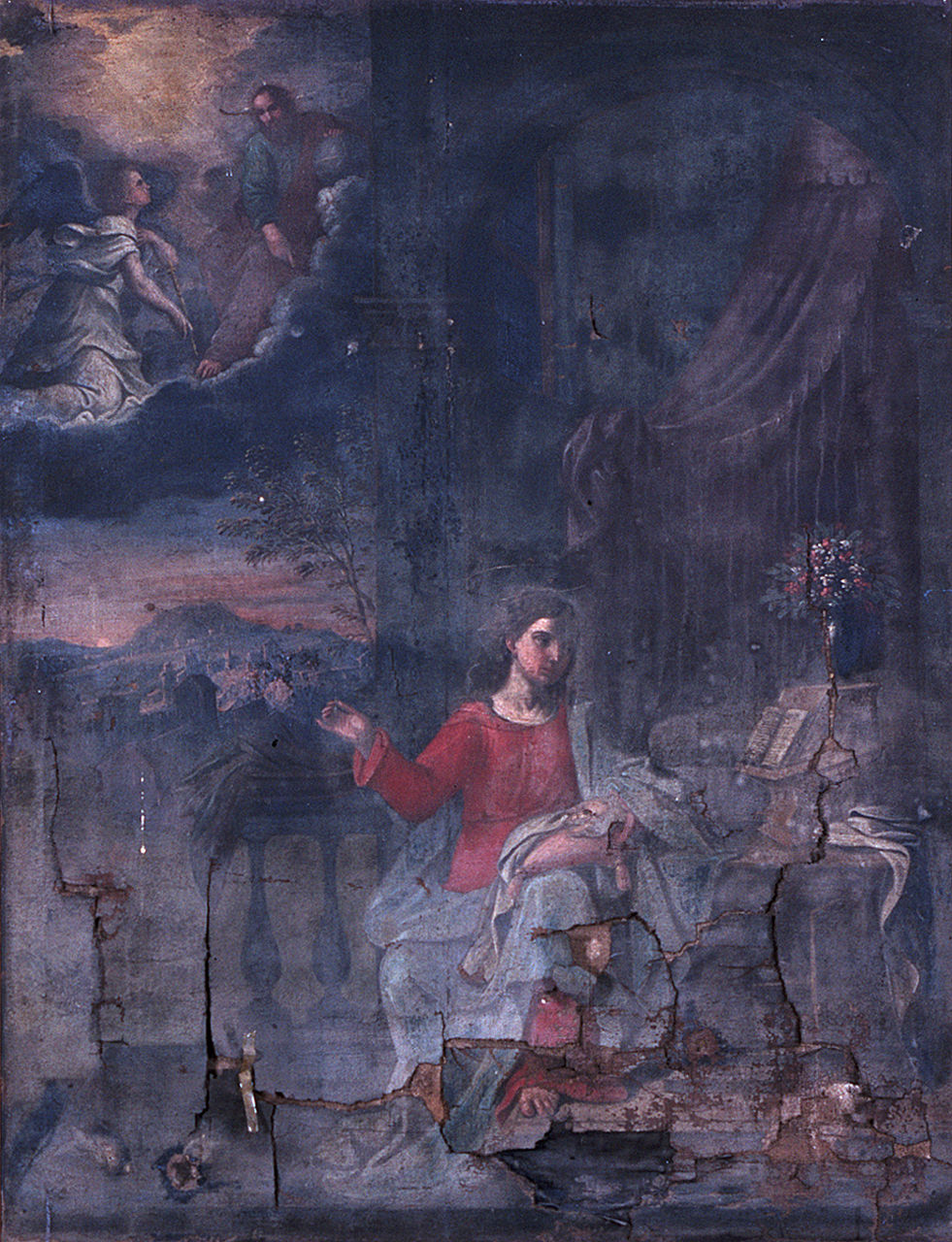 Maria riceve l'annuncio dell'Angelo (Annunciazione) (dipinto, elemento d'insieme) - ambito ferrarese (seconda metà sec. XVII)