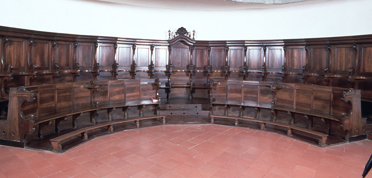 stalli del coro, elemento d'insieme - bottega ferrarese (fine sec. XVIII)