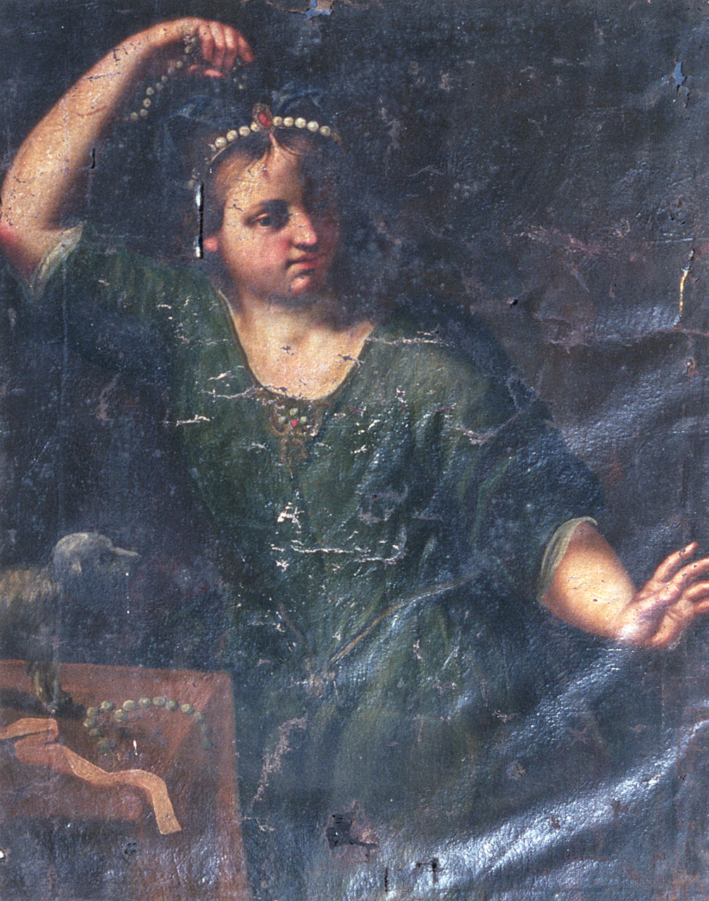 Figura femminile (dipinto, elemento d'insieme) - ambito emiliano (metà sec. XVII)