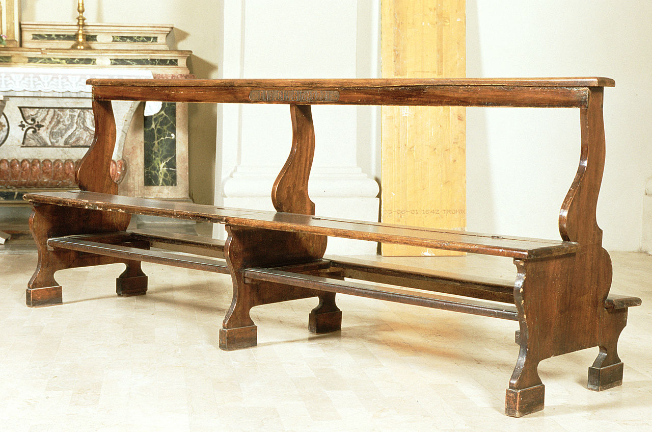 banco da chiesa, serie - bottega ferrarese (sec. XIX)