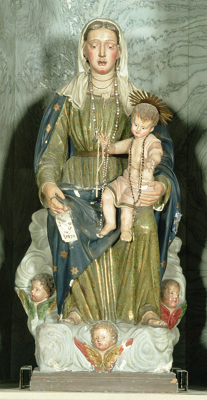 Madonna del rosario (statua, elemento d'insieme) - bottega ferrarese (seconda metà sec. XVII, sec. XIX)