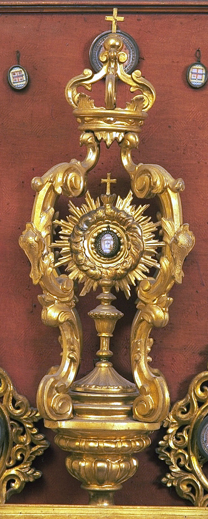 tronetto per esposizione eucaristica, elemento d'insieme - bottega ferrarese (sec. XIX)