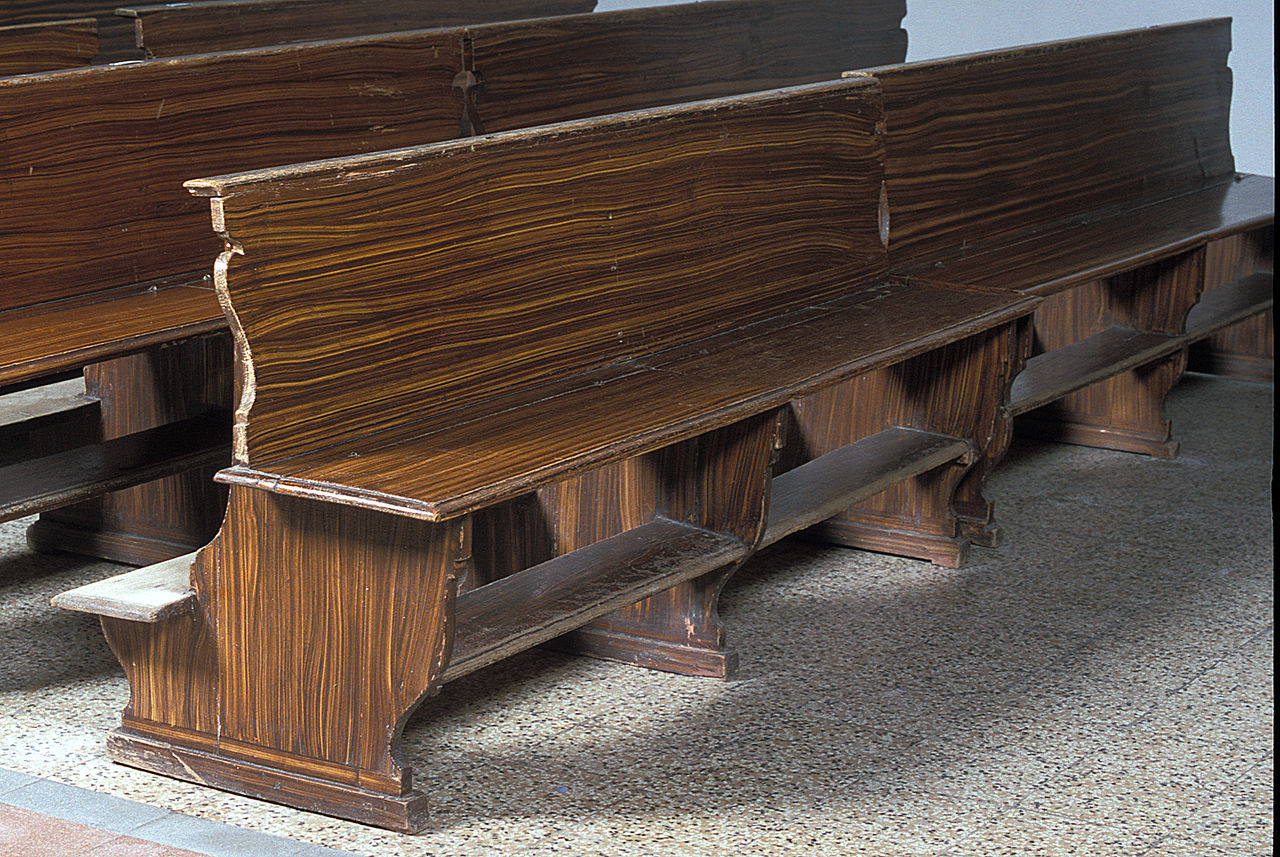 banco da chiesa, serie - bottega ferrarese (fine/inizio secc. XVIII/ XIX)