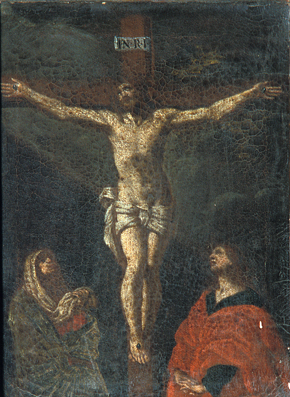 Cristo crocifisso (dipinto, elemento d'insieme) di Scarsella Ippolito detto Scarsellino (fine sec. XVI)