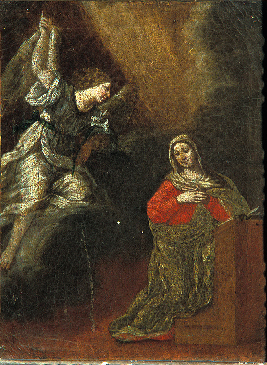 Annunciazione (dipinto, elemento d'insieme) di Scarsella Ippolito detto Scarsellino (fine sec. XVI)