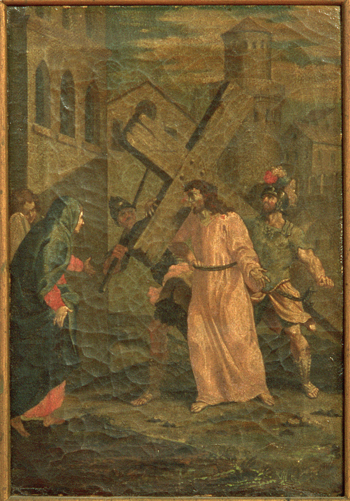 Gesù Cristo incontra la Madonna e le pie donne (Via Crucis IV) (dipinto, elemento d'insieme) - ambito ferrarese (sec. XVIII)