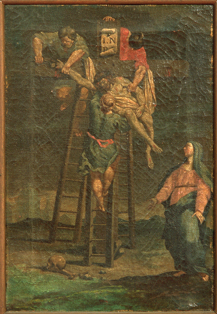 Gesù Cristo cade la terza volta (Via Crucis IX) (dipinto, elemento d'insieme) - ambito ferrarese (sec. XVIII)