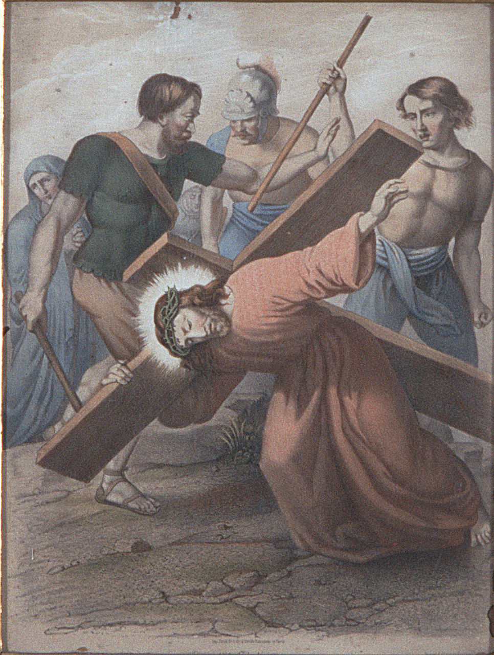 Gesù Cristo cade la terza volta (Via Crucis IX) (stampa, elemento d'insieme) - ambito francese (sec. XIX)