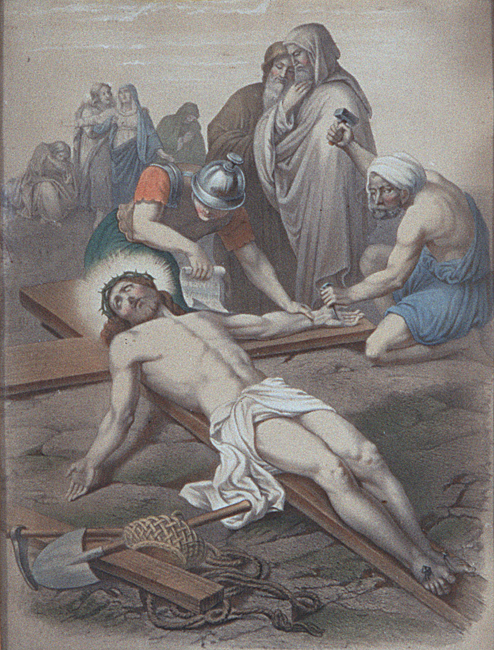 Gesù Cristo inchiodato alla croce (Via Crucis XI) (stampa, elemento d'insieme) - ambito francese (sec. XIX)