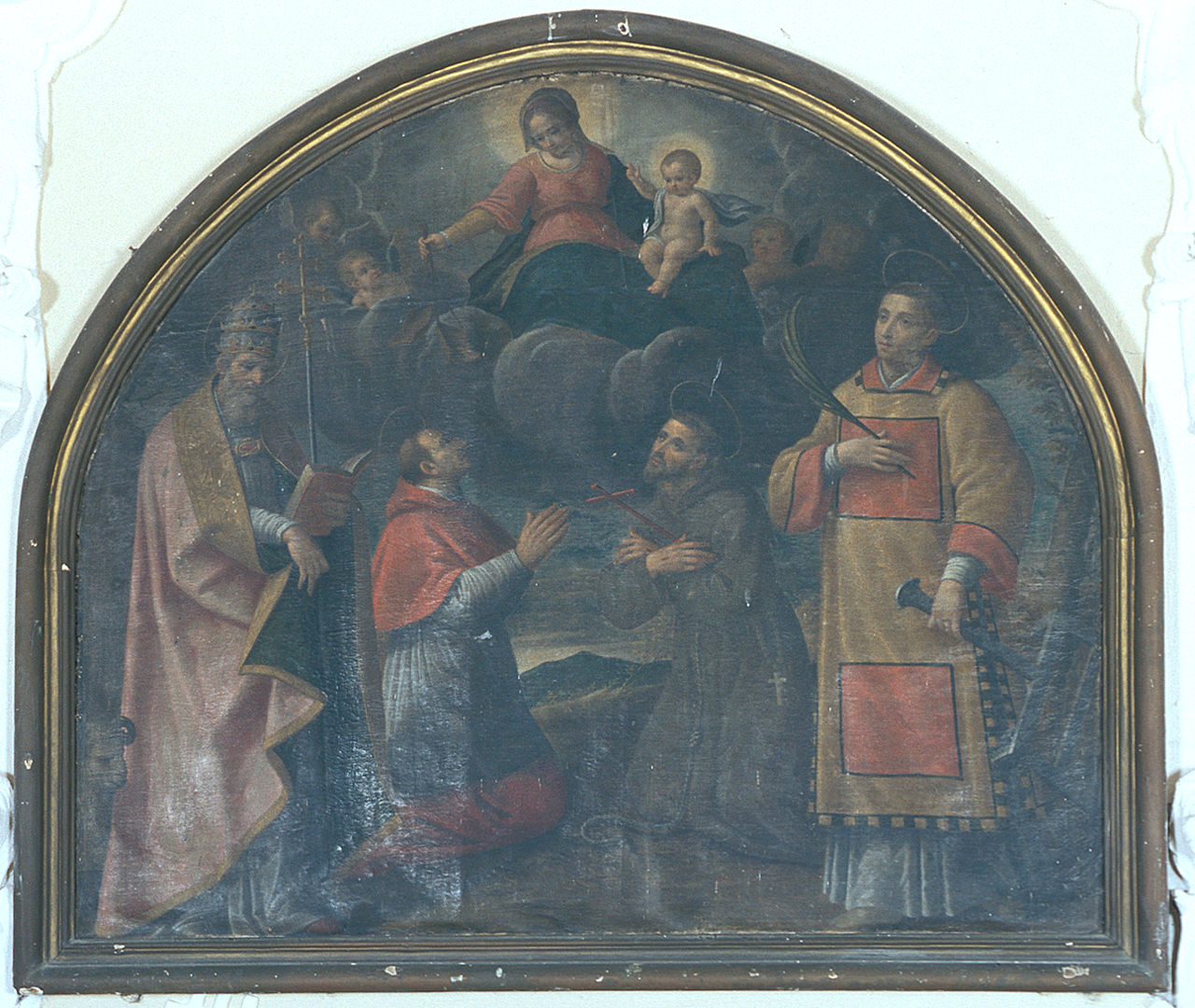Madonna in gloria con Santo Stefano, San Carlo Borromeo, San Francesco e San Lorenzo (dipinto, opera isolata) - ambito ferrarese (primo quarto sec. XVII)