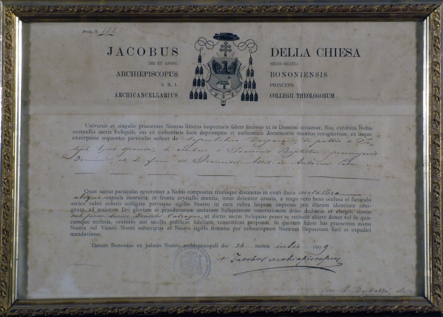 targa - bottega bolognese (sec. XX)