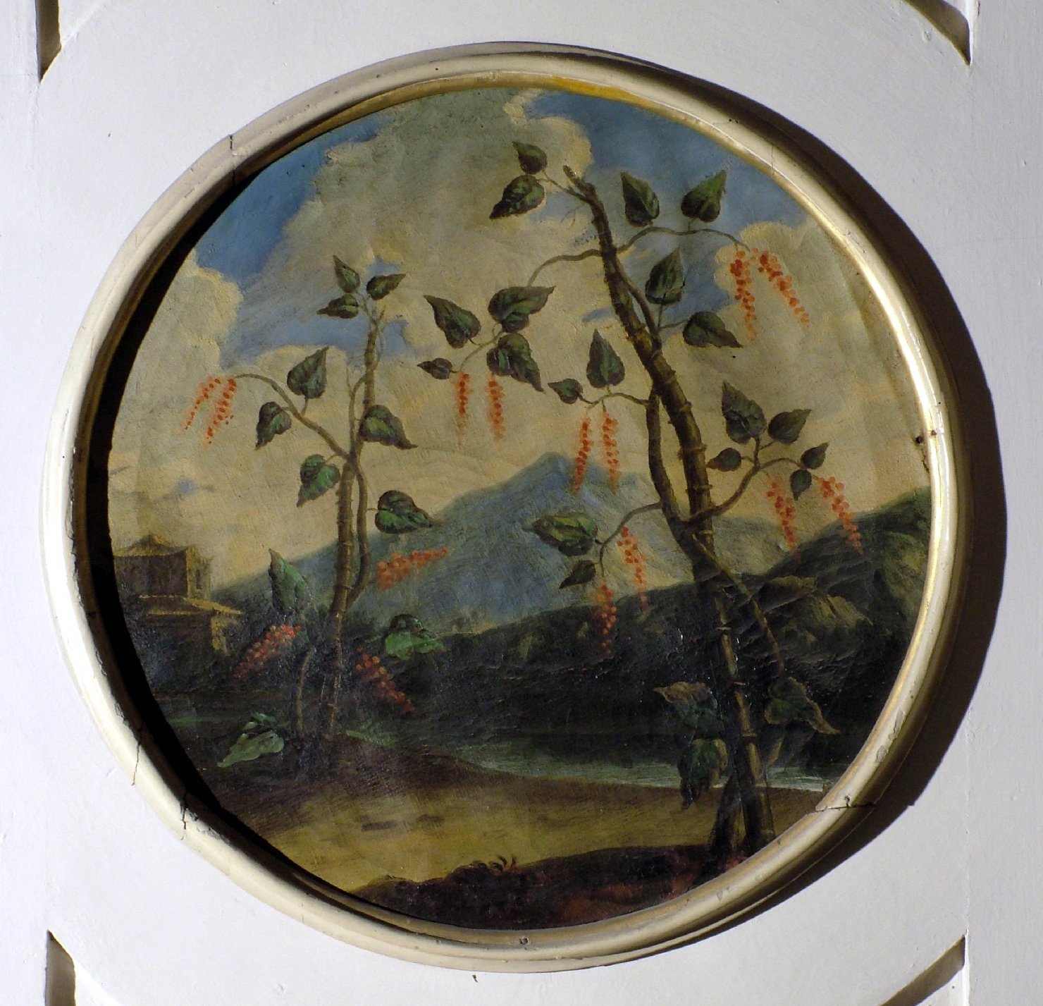 paesaggio fluviale (dipinto, elemento d'insieme) di Burrini Barbara (attribuito) (prima metà sec. XVIII)
