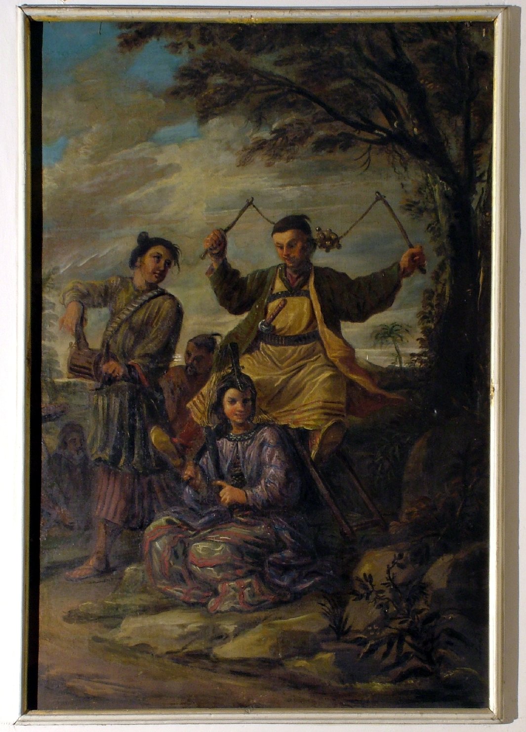 scena campestre con figure (dipinto, elemento d'insieme) di Burrini Barbara (attribuito) (prima metà sec. XVIII)