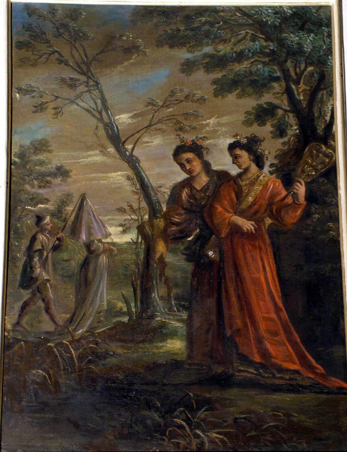 figure femminili in un bosco (dipinto, elemento d'insieme) di Burrini Barbara (attribuito) (prima metà sec. XVIII)